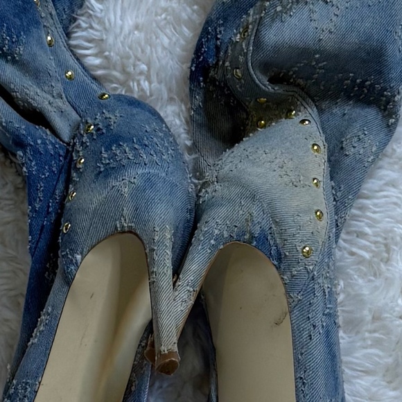 Studded Distressed Denim Lace-Up Boots - Picture 5 of 6